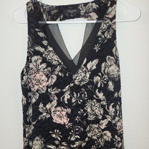 Tahari Black Floral Print Sleeveless Top